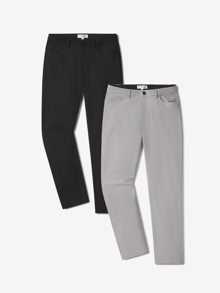 Men wearing Black/Silver 5 Pocket Travel Pants 2-Pack