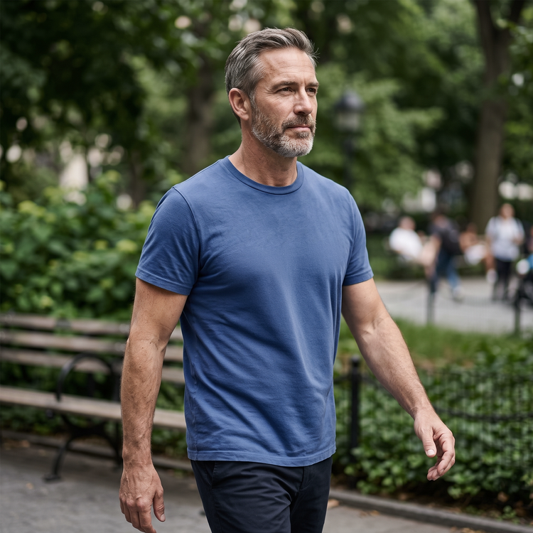 Men wearing Baltic Blue Classic Crew Driggs Tee