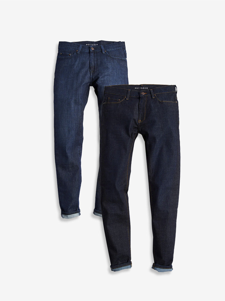 wearing Dark Blue/Medium Blue Straight Mosco Medium Blue and Crosby Dark Blue 2-Pack Jeans