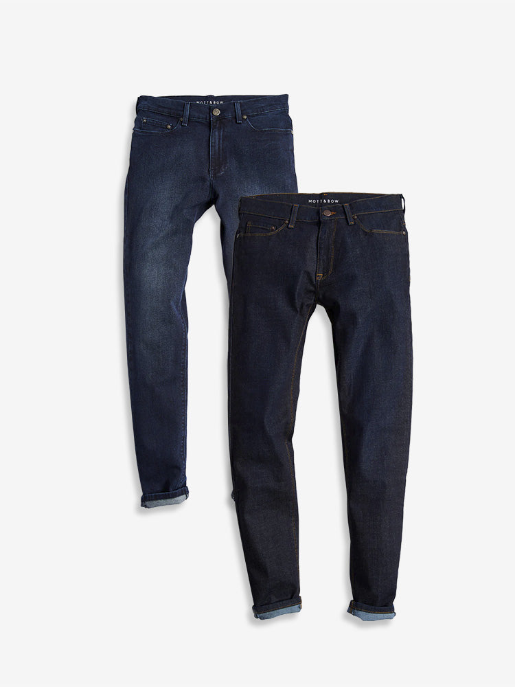 wearing Dark Blue / Medium/Dark Blue Slim Staple Medium/Dark Blue and Crosby Dark Blue 2-Pack Jeans