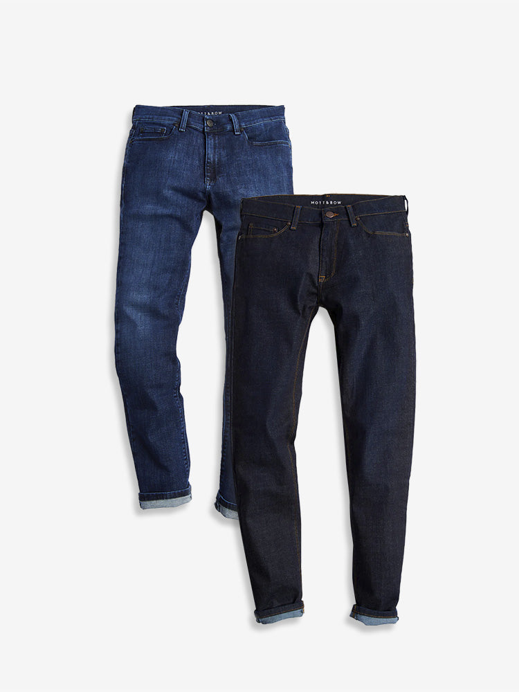 wearing Dark Blue/Medium Blue Slim Crosby and Slim Wooster 2-Pack Jeans