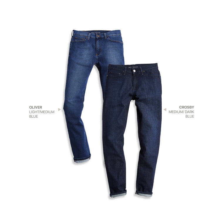 wearing Medium/Dark Blue / Light/Medium Blue Straight Oliver Light/Medium Blue and Crosby Medium/Dark Blue 2-Pack Jeans