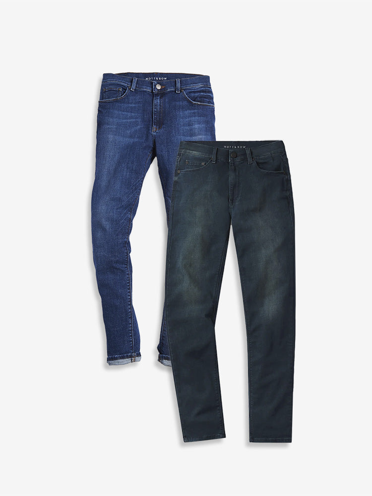 wearing Light/Medium Blue / Medium Blue Slim Wooster Light/Medium Blue and Fulton Medium Blue 2-Pack Jeans