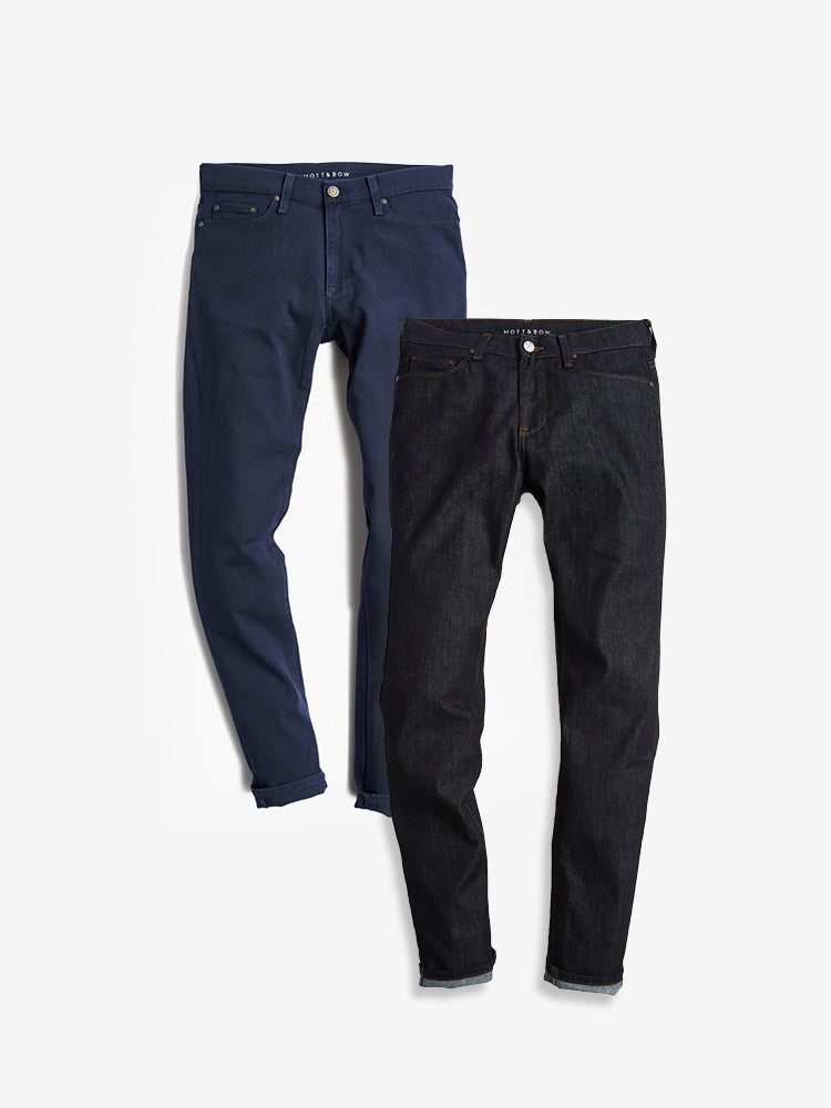 wearing Blue/Dark Blue Skinny Mercer Blue and Mosco Dark Blue 2-Pack Jeans