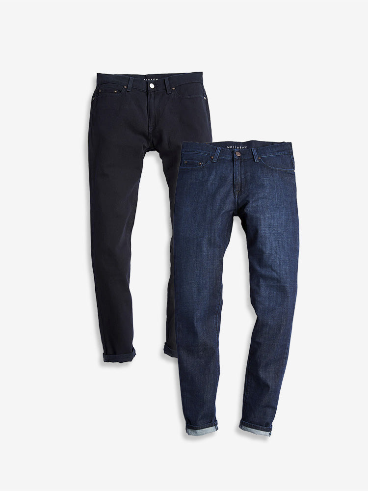 wearing Navy / Medium Blue Slim Mercer Navy and Mosco Medium Blue 2-Pack Jeans