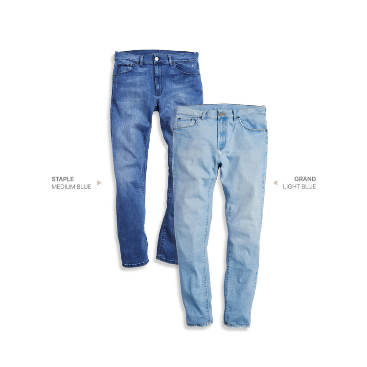 wearing Medium Blue/Light Blue Slim Staple Medium Blue and Grand Light Blue 2-Pack Jeans
