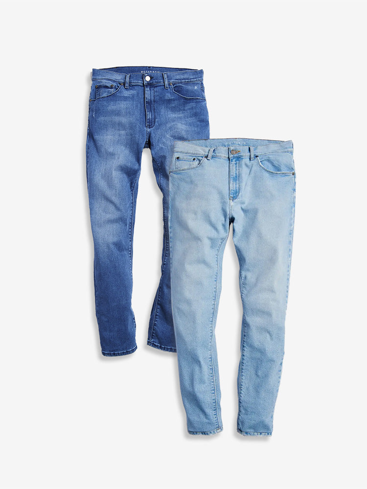 wearing Medium Blue/Light Blue Slim Staple Medium Blue and Grand Light Blue 2-Pack Jeans