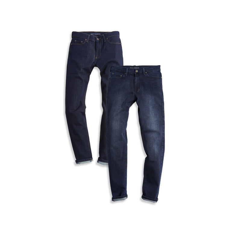wearing Medium/Dark Blue / Dark Blue Slim Broome Dark Blue and Staple Medium/Dark Blue 2-Pack Jeans