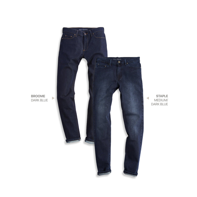 wearing Medium/Dark Blue / Dark Blue Slim Broome Dark Blue and Staple Medium/Dark Blue 2-Pack Jeans