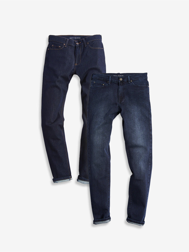 wearing Medium/Dark Blue / Dark Blue Slim Broome Dark Blue and Staple Medium/Dark Blue 2-Pack Jeans