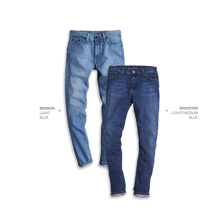 wearing Light/Medium Blue / Light Blue Straight Benson Light Blue and Wooster Light/Medium Blue 2-Pack Jeans