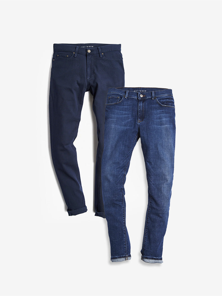 wearing Dark Blue / Medium/Dark Blue Slim Mercer Blue and Wooster Light/Medium Blue 2-Pack Jeans