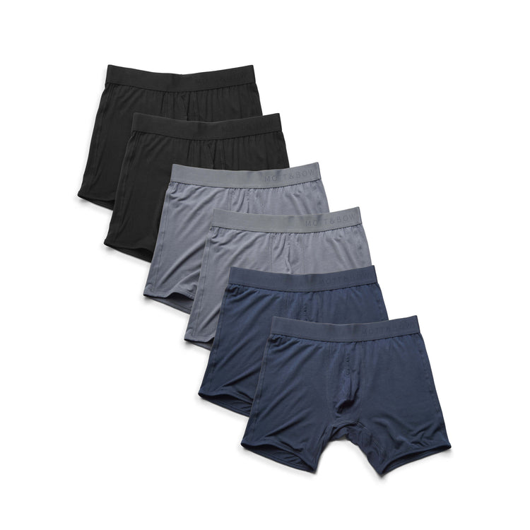 Men wearing Gray/Black/Navy Boxer Brief 6-Pack