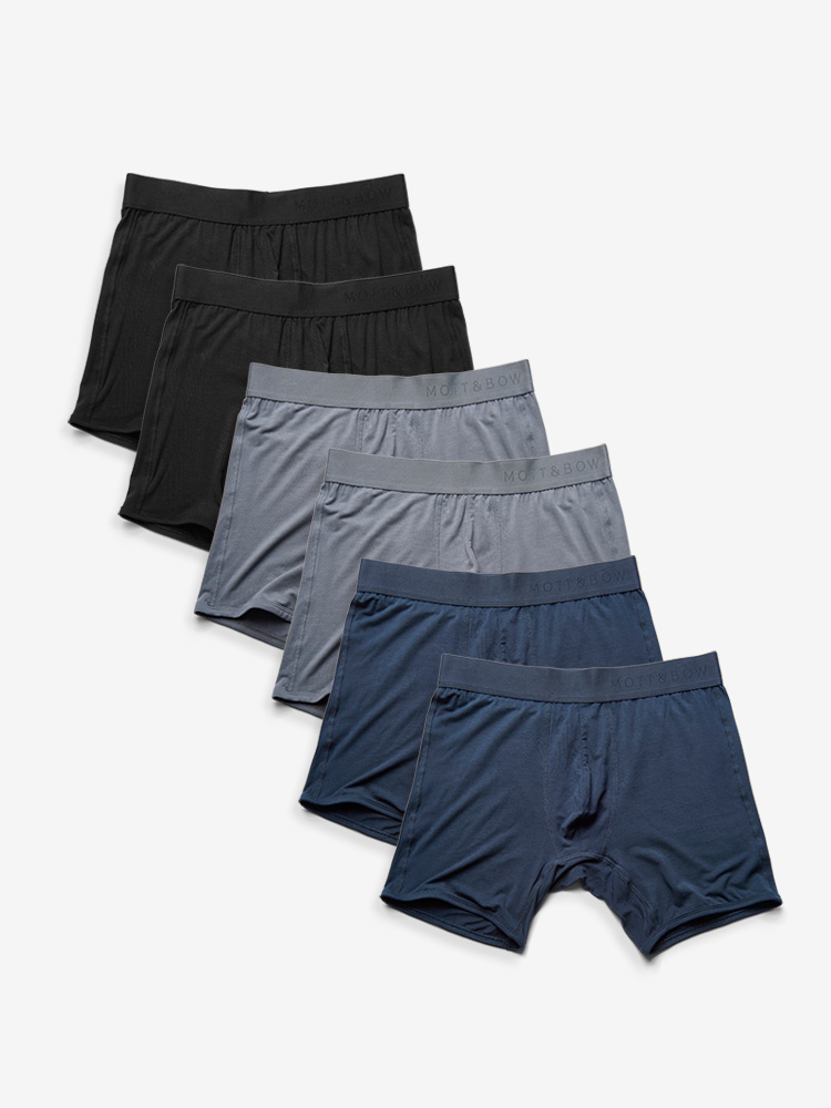 Men wearing Gray/Black/Navy Boxer Brief 6-Pack