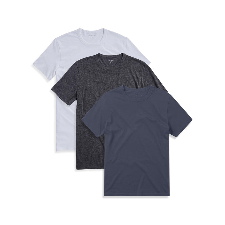 wearing White/Blue Slate/Charcoal Heather Classic Crew Driggs 3-Pack