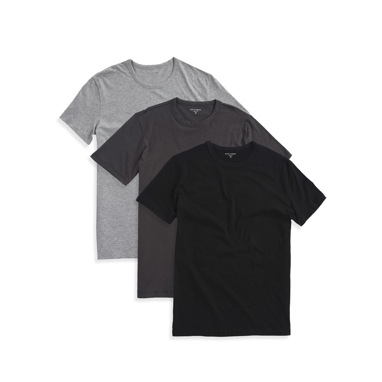 wearing Heather Gray/Dark Gray/Black Classic Crew Driggs 3-Pack