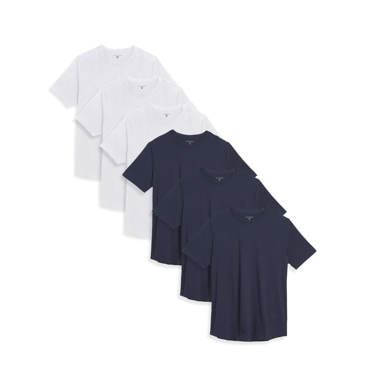 Men wearing White/Navy Curved Hem Driggs 6-Pack