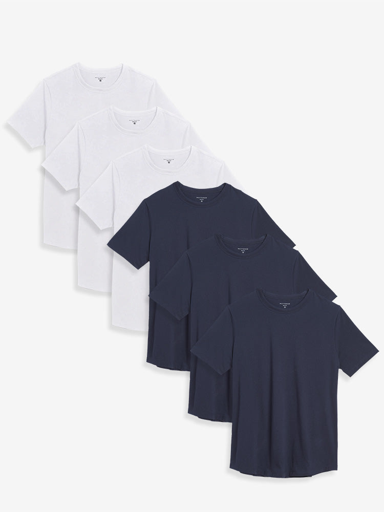 Men wearing White/Navy Curved Hem Driggs 6-Pack