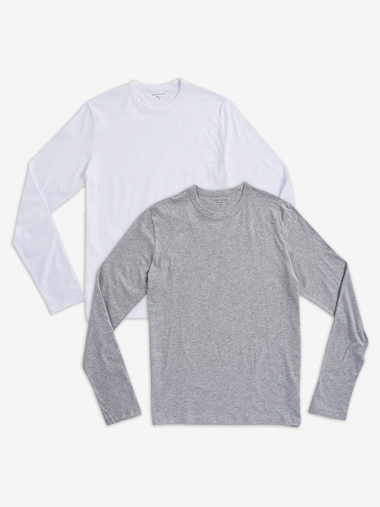 wearing White/Heather Gray Long Sleeve Crew Tee Driggs 2-Pack