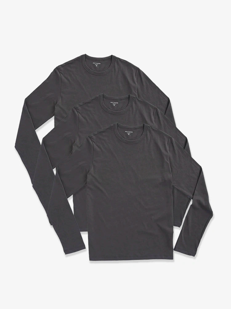 Men wearing Dark Gray Long Sleeve Crew Tee Driggs 3-Pack