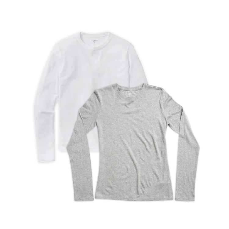 Women wearing White/Heather Gray Long Sleeve Crew Tee Marcy 2-Pack