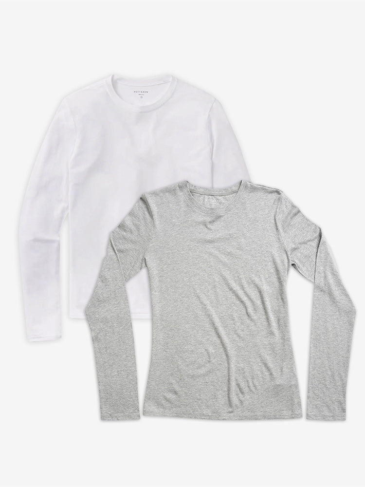 Women wearing White/Heather Gray Long Sleeve Crew Tee Marcy 2-Pack