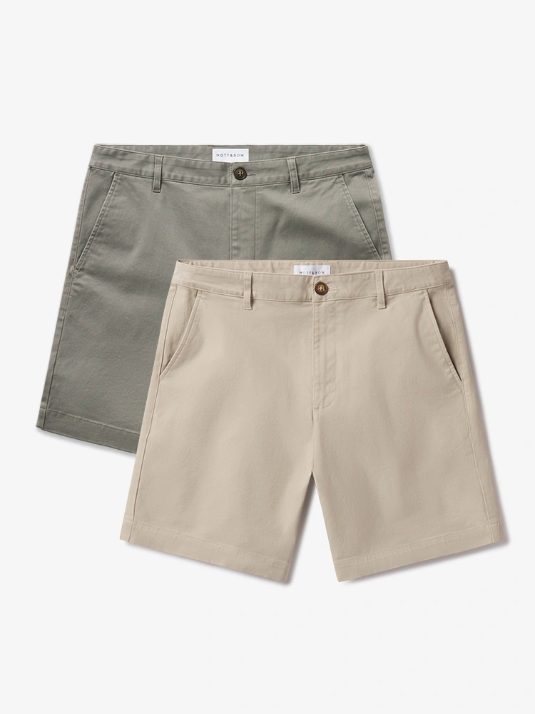 Men wearing Ecru/Light Sage Stretch Chino Short 2-Pack