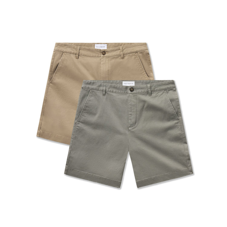 Men wearing Light Sage/Khaki Stretch Chino Short 2-Pack