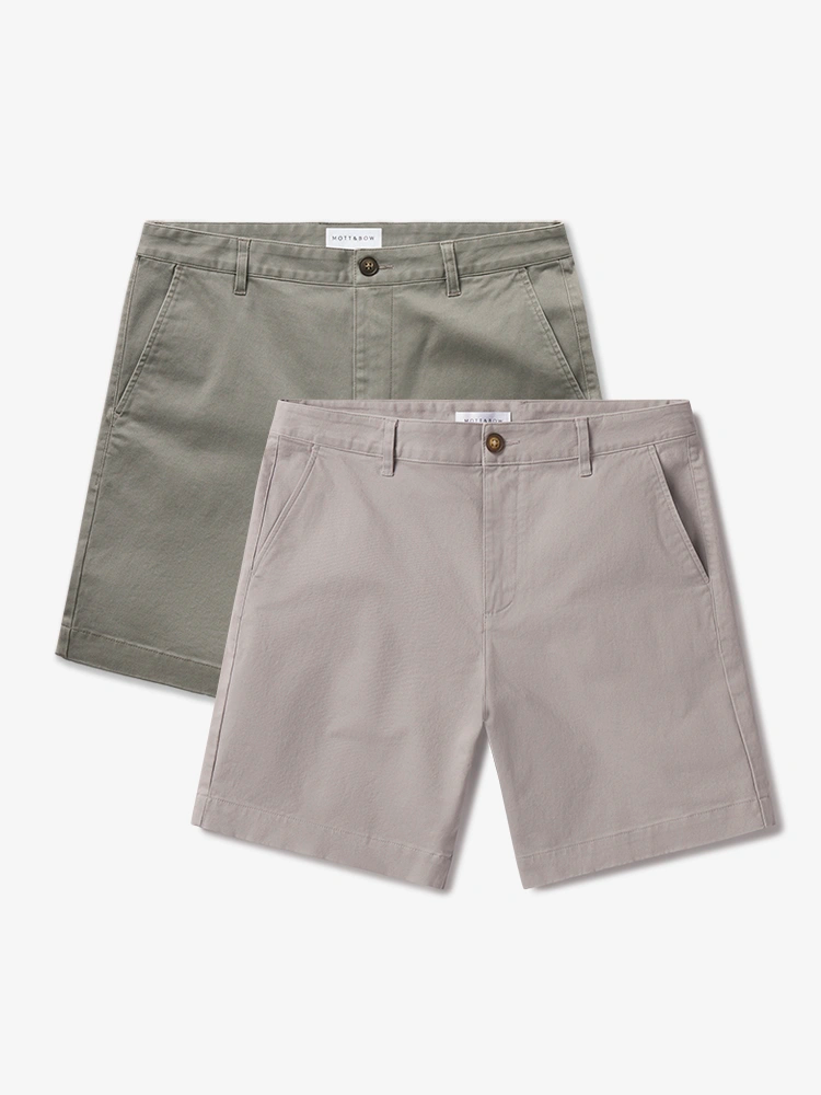 Men wearing Light Sage/Silver Stretch Chino Short 2-Pack