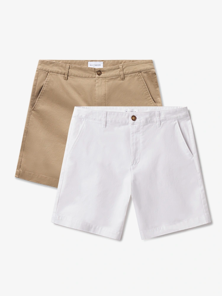 Men wearing White/Khaki Stretch Chino Short 2-Pack