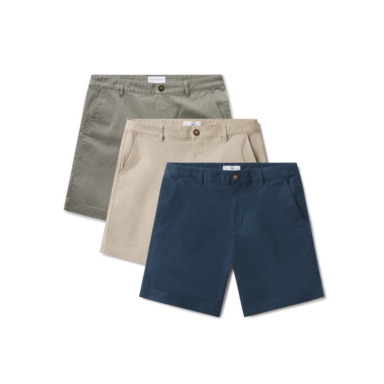 Men wearing Riverside/Ecru/Light Sage Stretch Chino Short 3-Pack