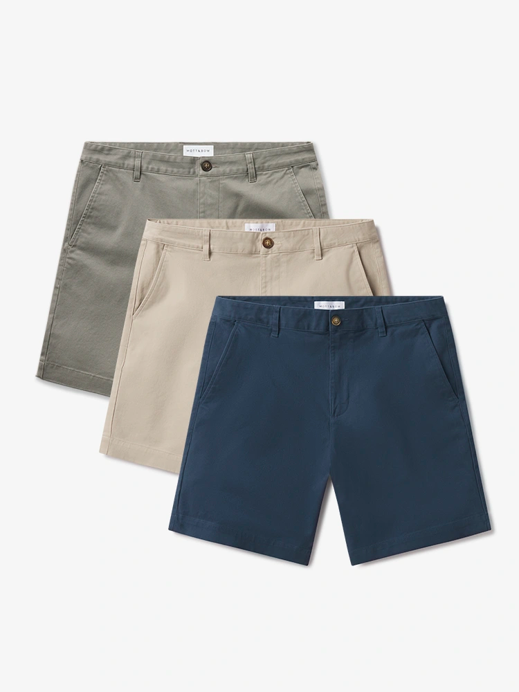 Men wearing Riverside/Ecru/Light Sage Stretch Chino Short 3-Pack