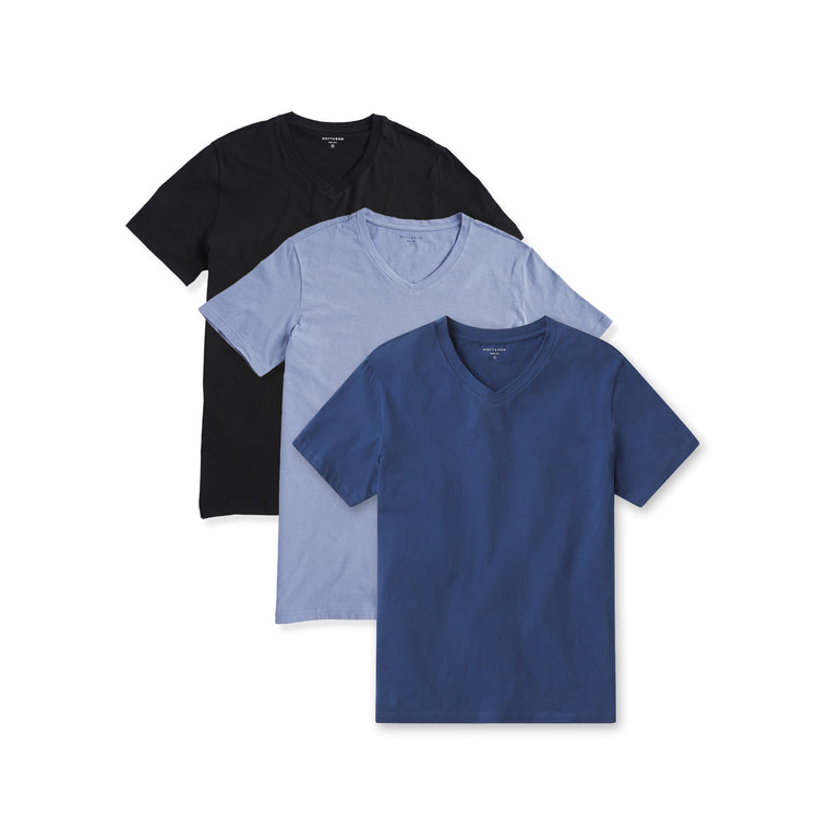 Men wearing Black/California Blue/Baltic Blue Classic V-Neck Driggs 3-Pack