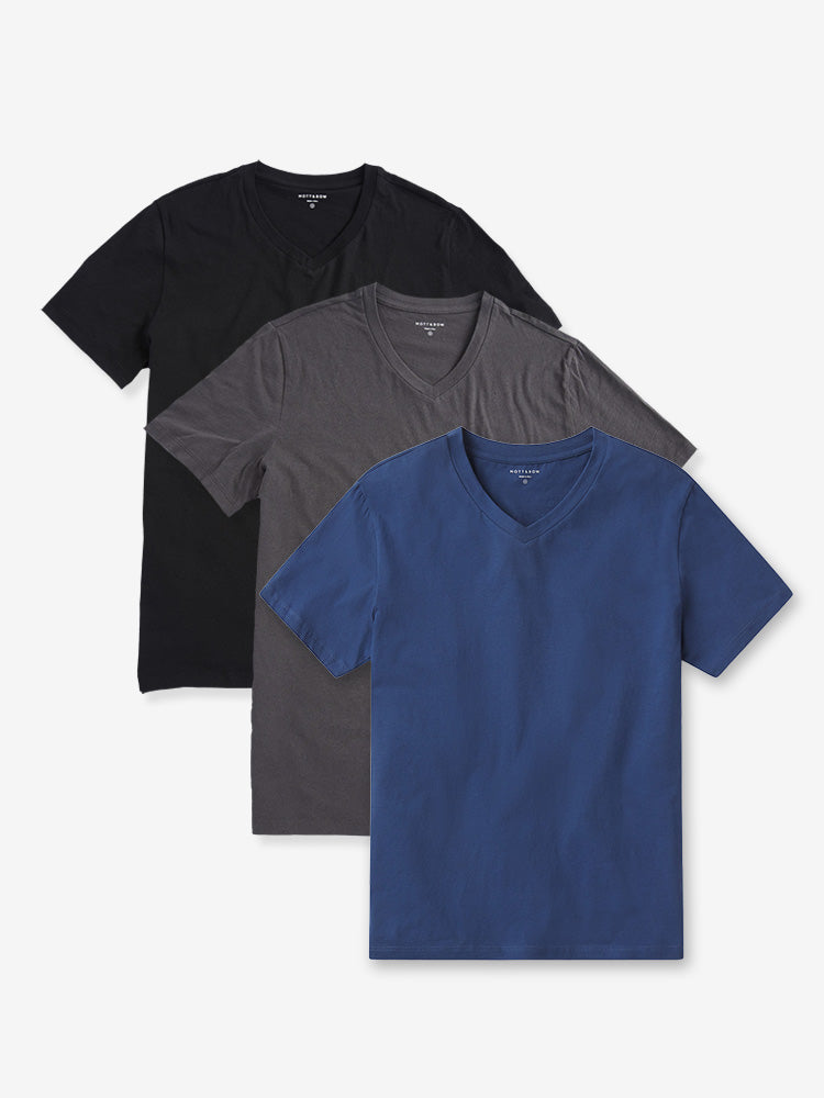 Men wearing Black/Dark Gray/Baltic Blue Classic V-Neck Driggs 3-Pack