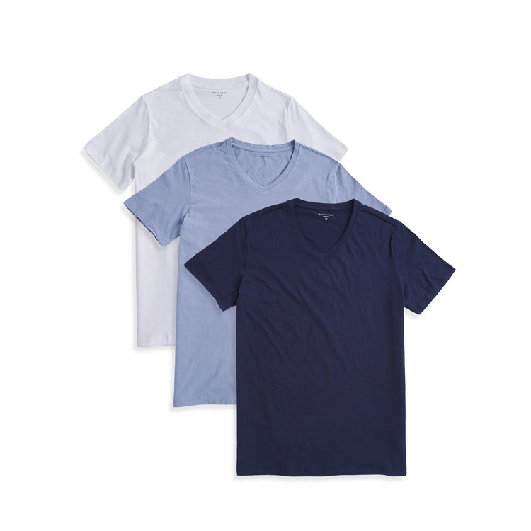 Men wearing Blanc/Bleu Californie/Bleu Marine Classic V-Neck Driggs 3-Pack
