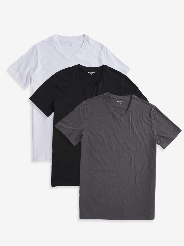 Men wearing White/Black/Dark Gray Classic V-Neck Driggs 3-Pack