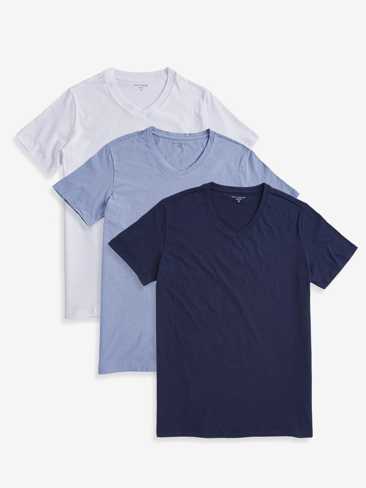 Men wearing Blanc/Bleu Californie/Bleu Marine Classic V-Neck Driggs 3-Pack