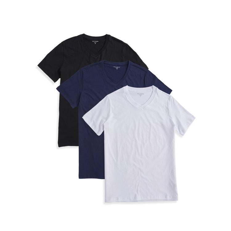 Men wearing Black/Navy/White Classic V-Neck Driggs 3-Pack