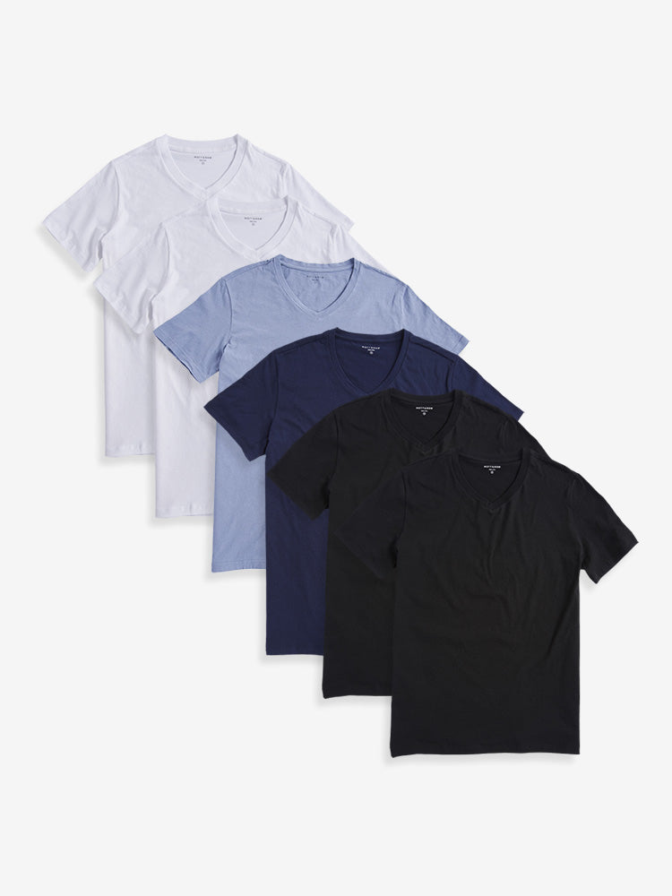 Men wearing Black/Black/Navy/California Blue/White/White Classic V-Neck Driggs 6-Pack