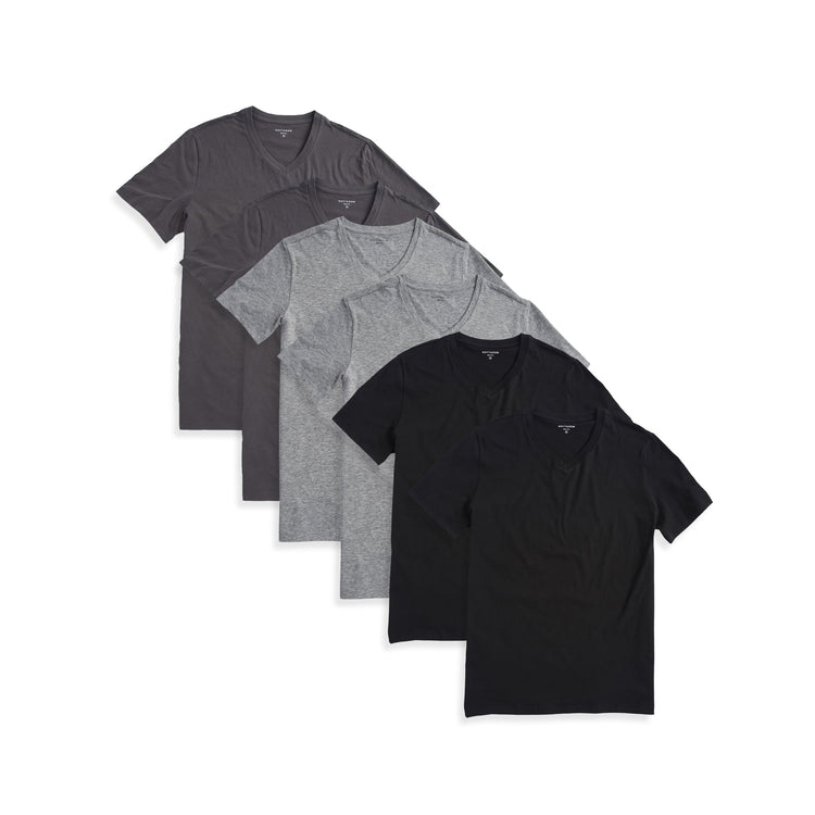 wearing Black/Dark Gray/Heather Gray Classic V-Neck Driggs 6-Pack