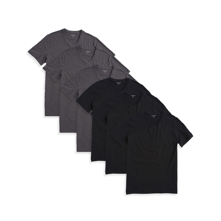 wearing 3 Black/3 Dark Gray Classic V-Neck Driggs 6-Pack