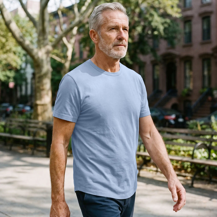 Men wearing Bleu Californie Classic Crew Driggs Tee