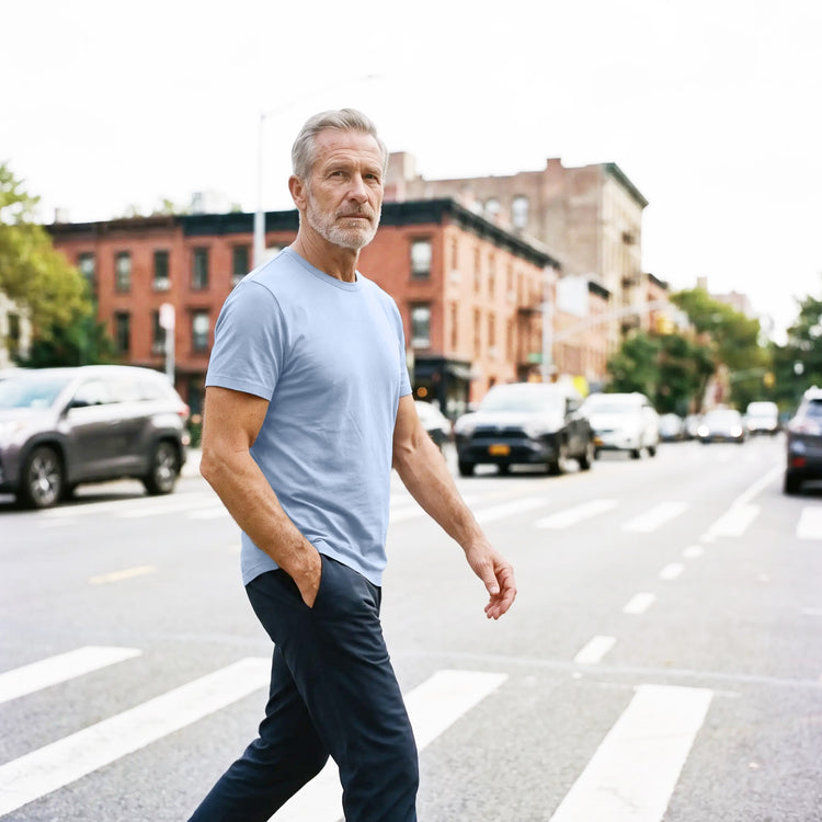 Men wearing Bleu Californie Classic Crew Driggs Tee