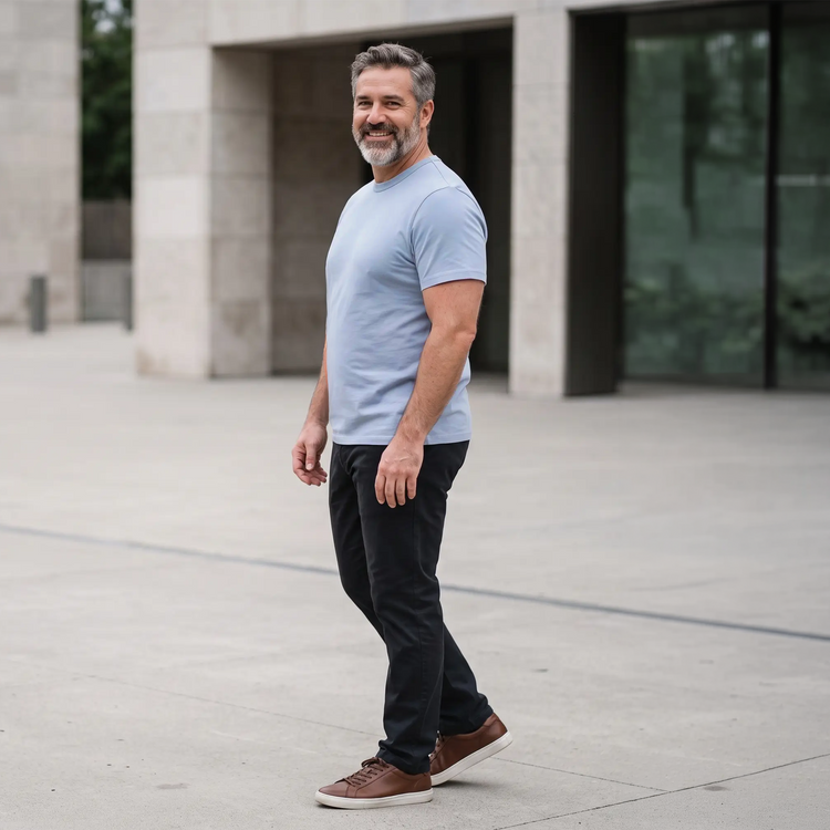 Men wearing California Blue Classic Crew Driggs Tee