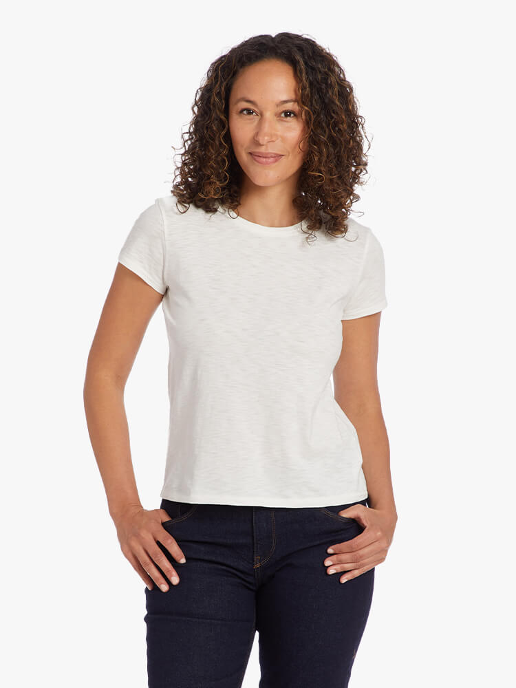 Women wearing Black Classic Crew Slub