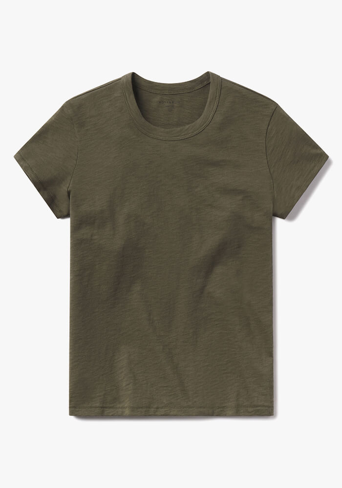 Women wearing Military Green Classic Crew Slub Tee