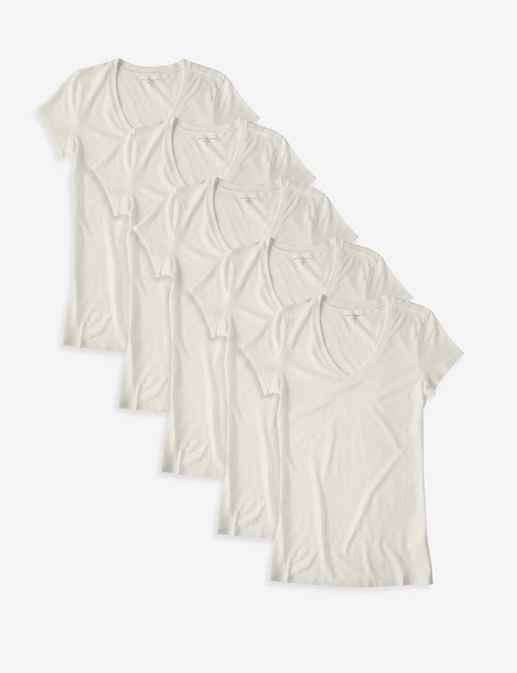 Women wearing Vintage White Fitted V-Neck Marcy 6-Pack