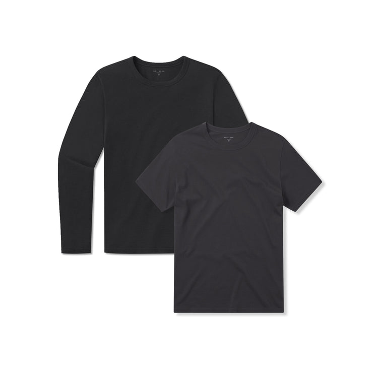 wearing Dark Gray/Black Short Long Sleeve Driggs 2-Pack