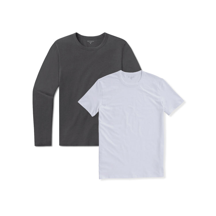 wearing White/Dark Gray Short Long Sleeve Driggs 2-Pack