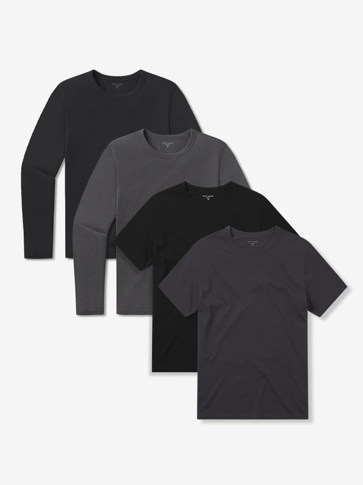 wearing Black/Dark Gray/Black/Dark Gray Short Long Sleeve Driggs 4-Pack